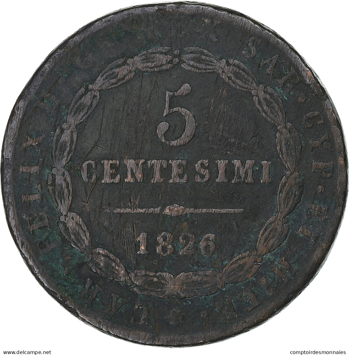 Italie, Carlo Felice, 5 Centesimi, 1826, Turin, Cuivre, TB+ - Emilie