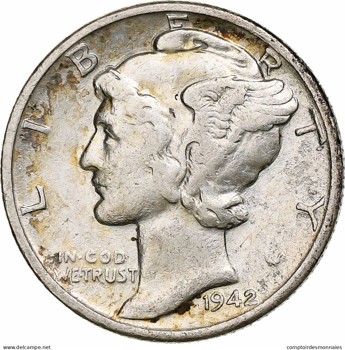 États-Unis, Mercury Dime, 1942, Philadelphie, Argent, TTB, KM:140 - 1916-1945: Mercury (Mercurio)