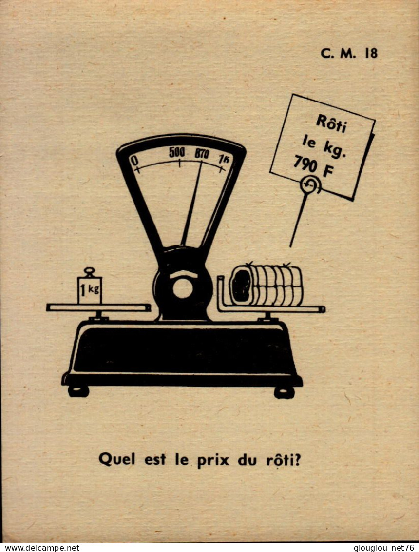 FICHE 13,5/10,5 CM..QUEL EST LE PRIX DU ROTI ?    MATHEMATIQUE..DOS VIERGE - Autres & Non Classés