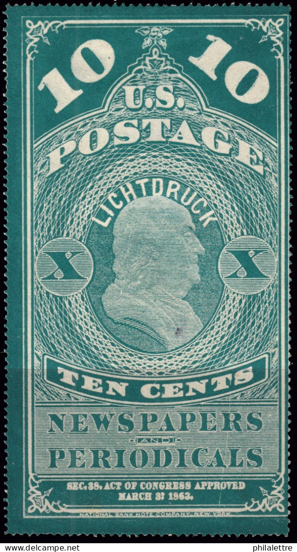 ÉTATS-UNIS / USA - 1875 German Reproduction ("LICHTDRUCK") Of Sc.PR6 10c Dark Bluish Green - Giornali & Periodici