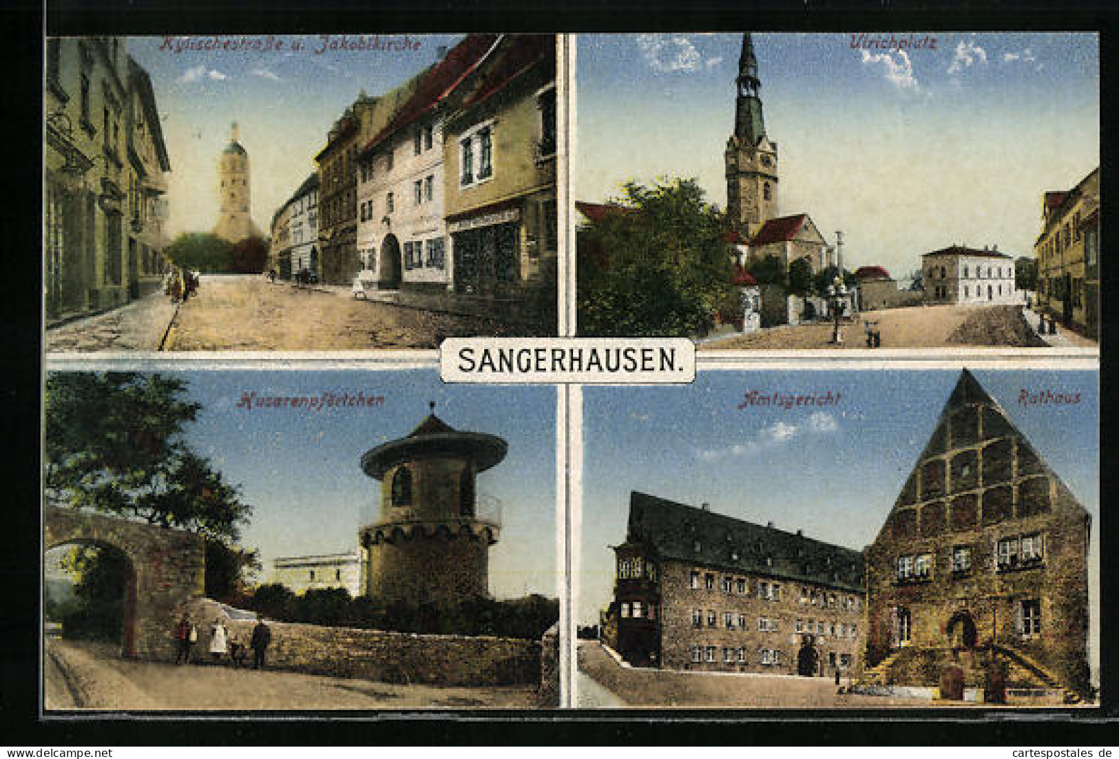 AK Sangerhausen, Kylischestrasse Und Jakobikirche, Amtsgericht Und Rathaus, Husarenpförtchen  - Sangerhausen