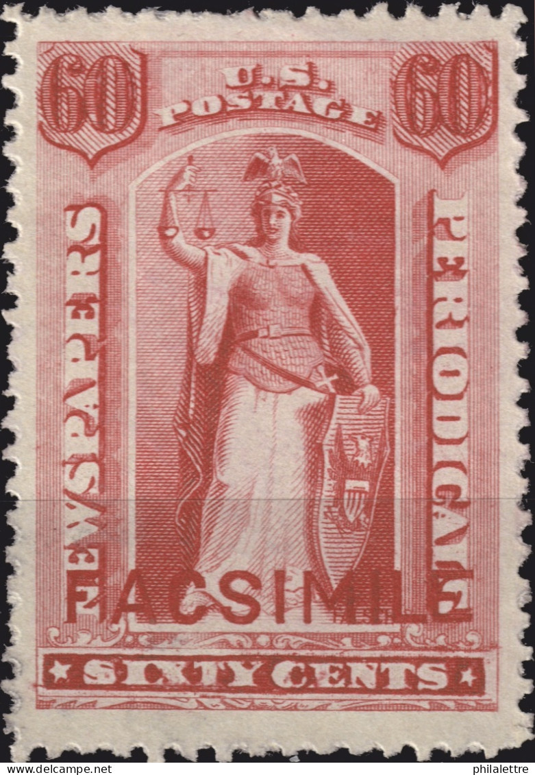 ÉTATS-UNIS / USA - 1875/85 Issue  German Reproduction ("FACSIMILE") Of Sc.type N5 60c Carmine Rose - No Gum - Giornali & Periodici