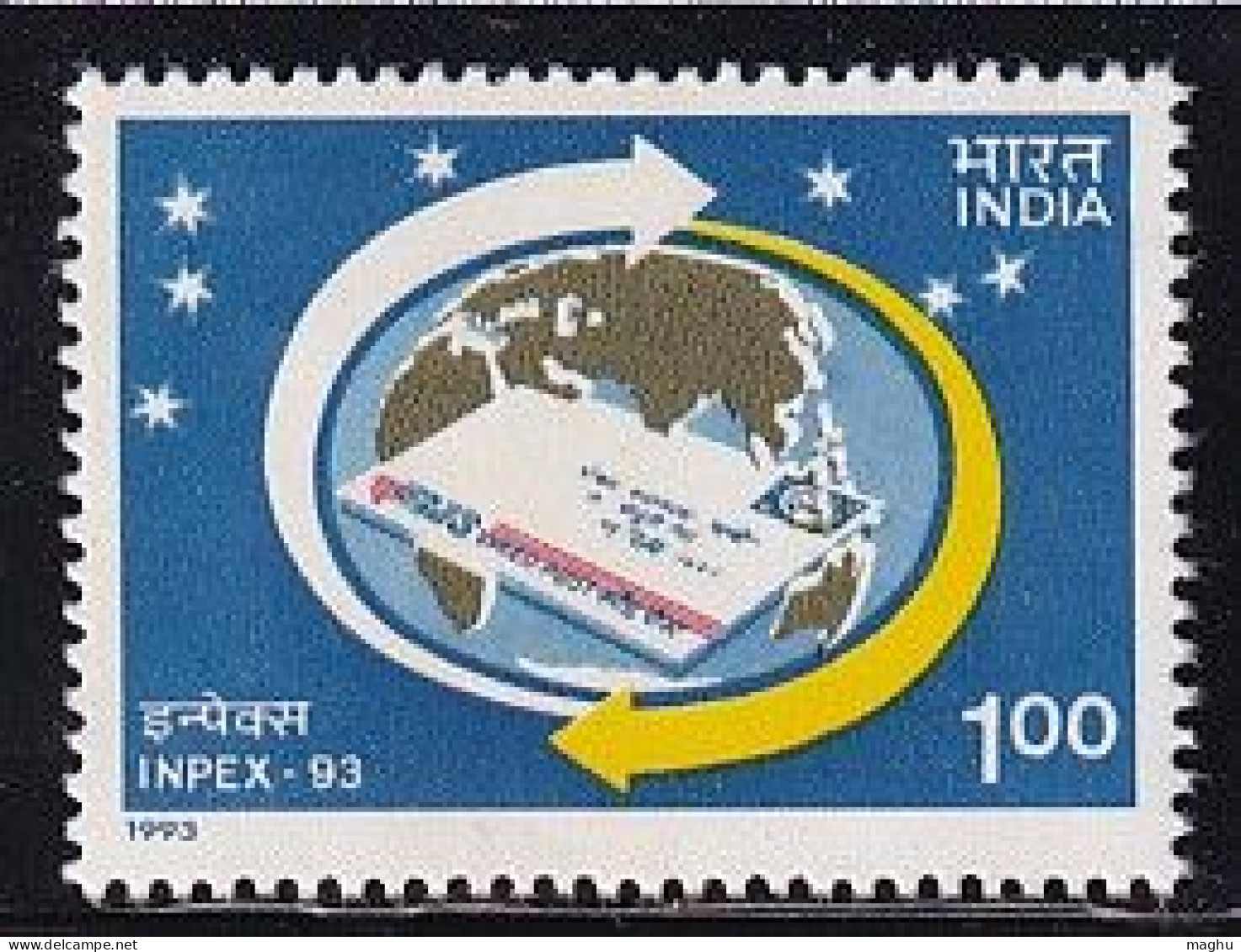India MNH 1993, INPEX 93, Philatelic Exhibition, Speed Post Letter, Globe, Post, Philately,  Map - Neufs