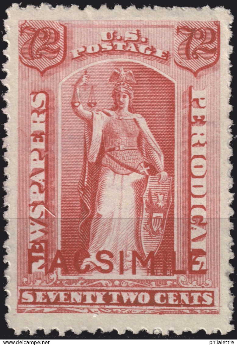 ÉTATS-UNIS / USA - 1875/85 Issue  German Reproduction ("FACSIMILE") Of Sc.type N5 72c Carmine Rose - No Gum - Zeitungsmarken & Streifbänder