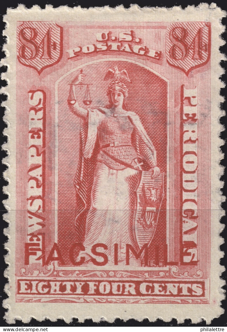 ÉTATS-UNIS / USA - 1875/85 Issue  German Reproduction ("FACSIMILE") Of Sc.type N5 84c Carmine Rose - No Gum - Newspaper & Periodical