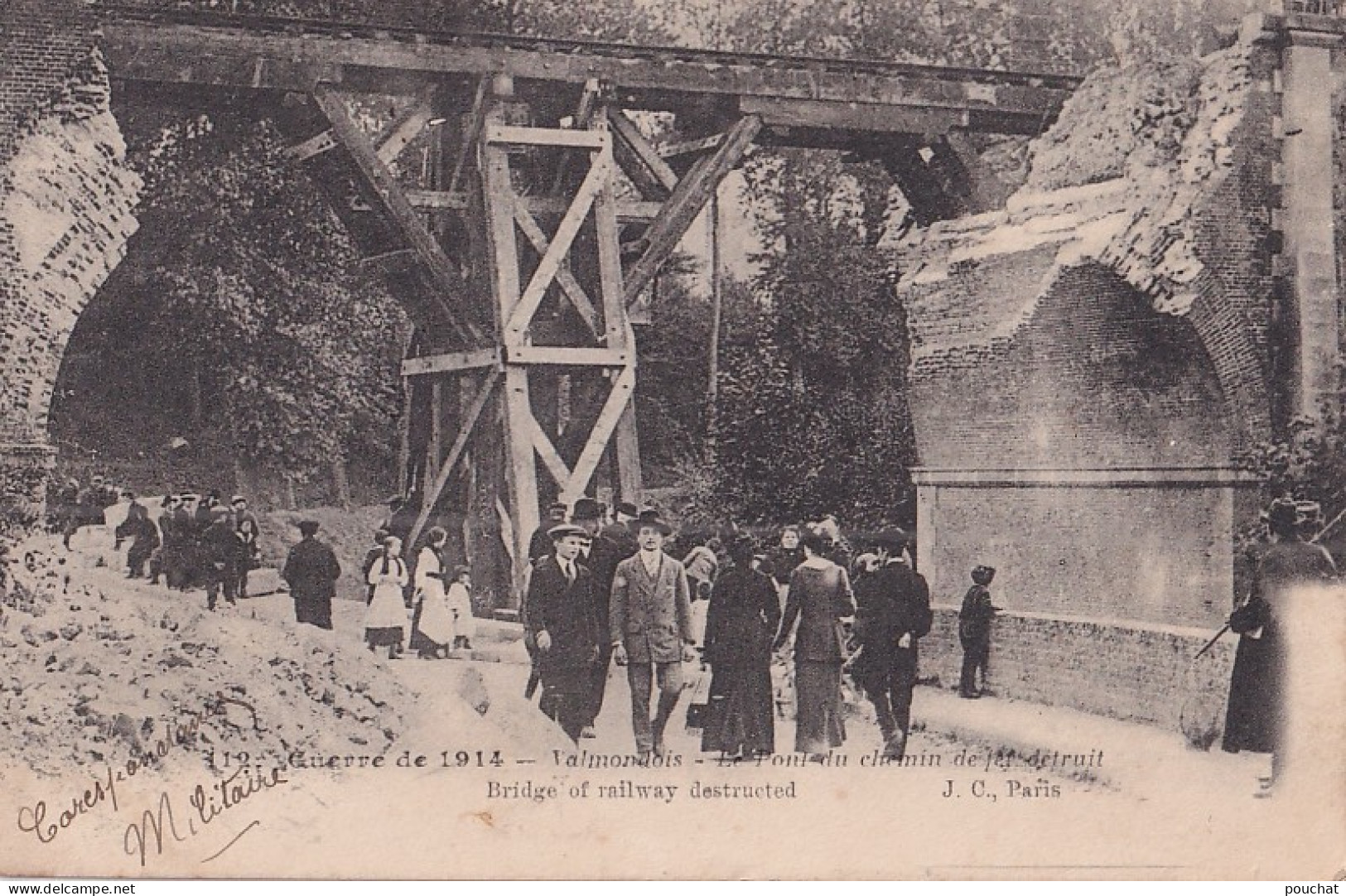 C10-95) VALMONDOIS -  LE PONT DU CHEMIN DE FER DETRUIT - GUERRE DE 1914 - ( 2 SCANS ) - Valmondois