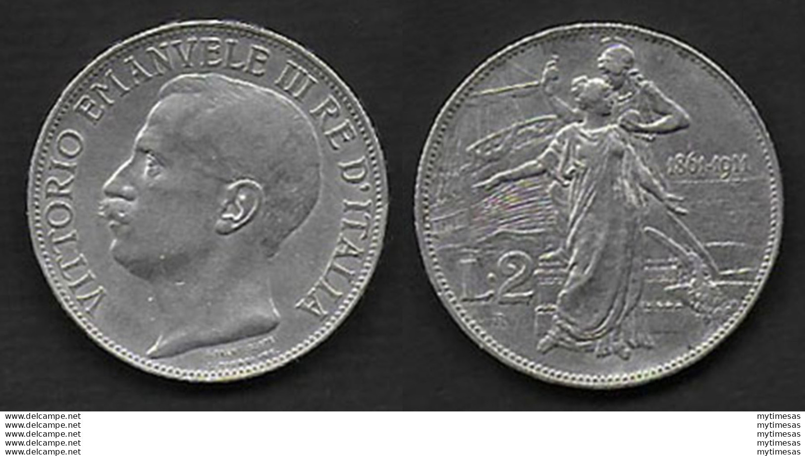 1911 Italia VE III Lire 2 Cinquantenario Argento BB+ - 1900-1946 : Victor Emmanuel III & Umberto II