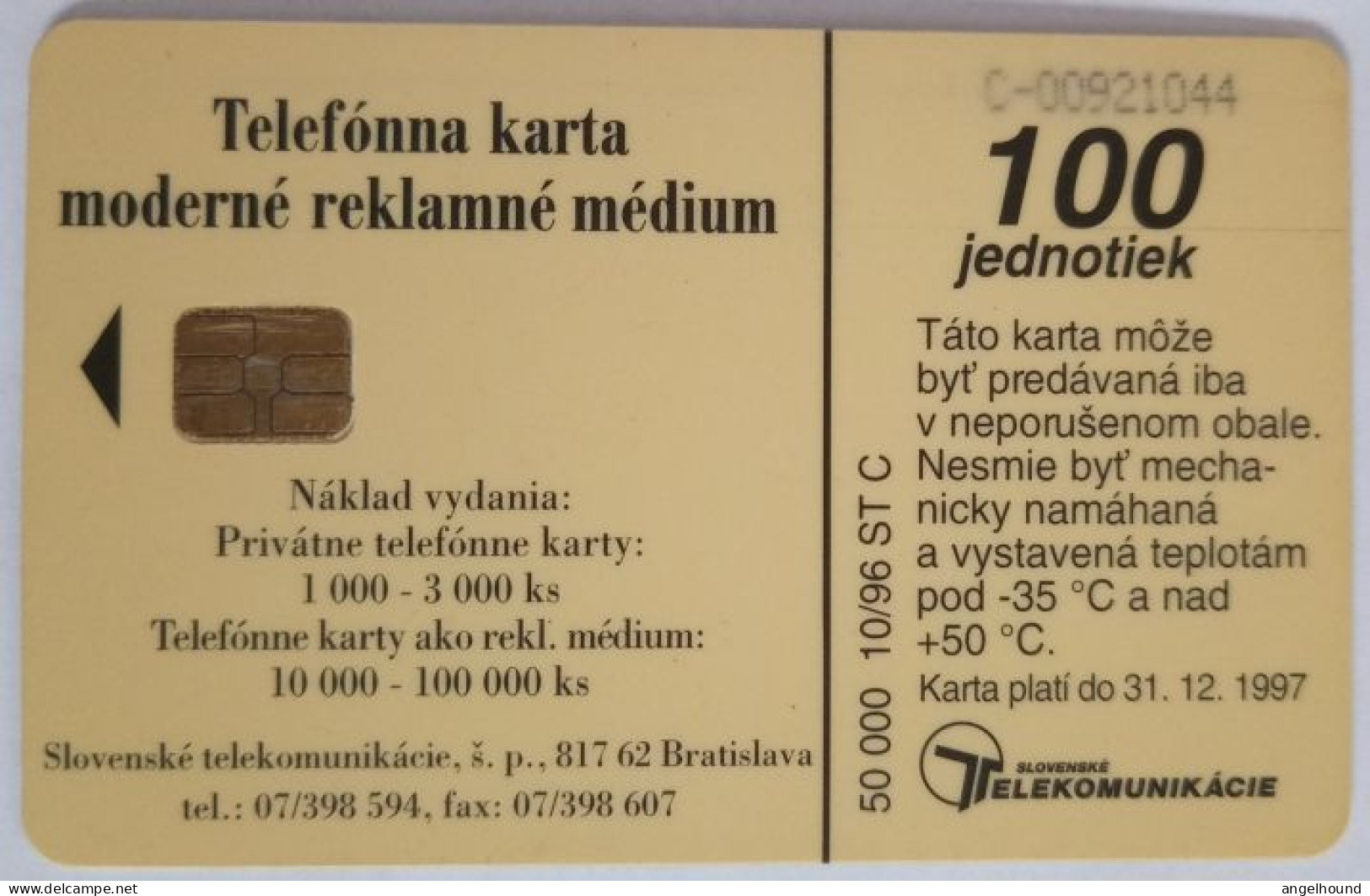 Slovakia 100 Units Chip Card - Rys Ostrovid - Slovacchia