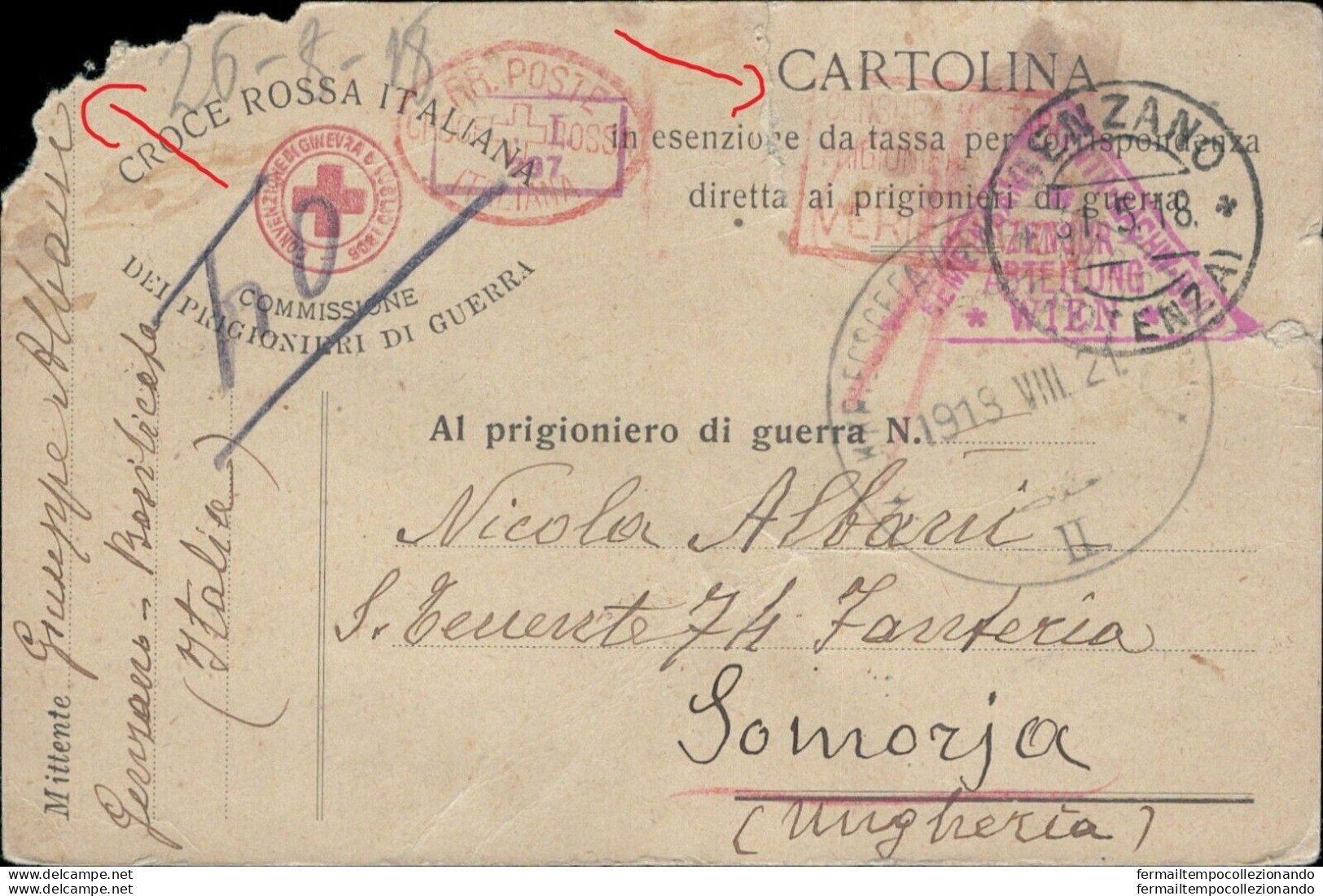 Bo7 Franchigia Militare  Prigioniero Di Guerra In Ungheria X Genzano Roma 1918 - Portofreiheit