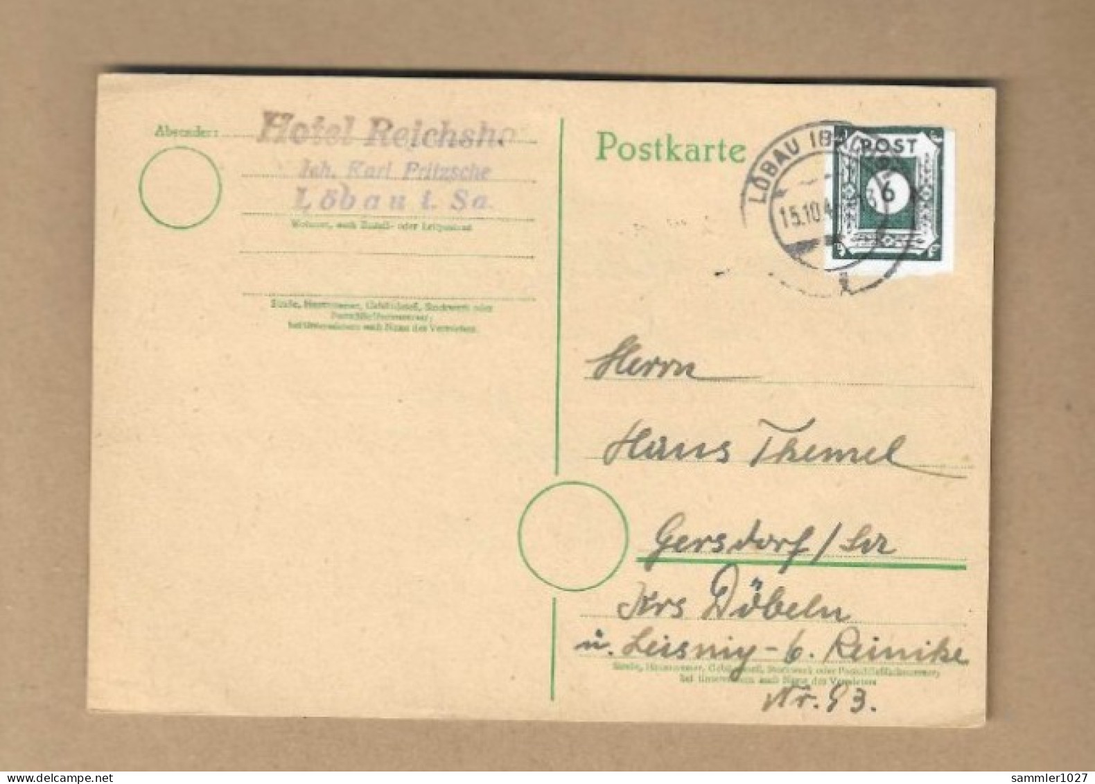 Los Vom 12.04 -  Heimatbeleg Aus Löbau Nach Gersdorf 1946  Mi. 43 Ab - Cartas & Documentos
