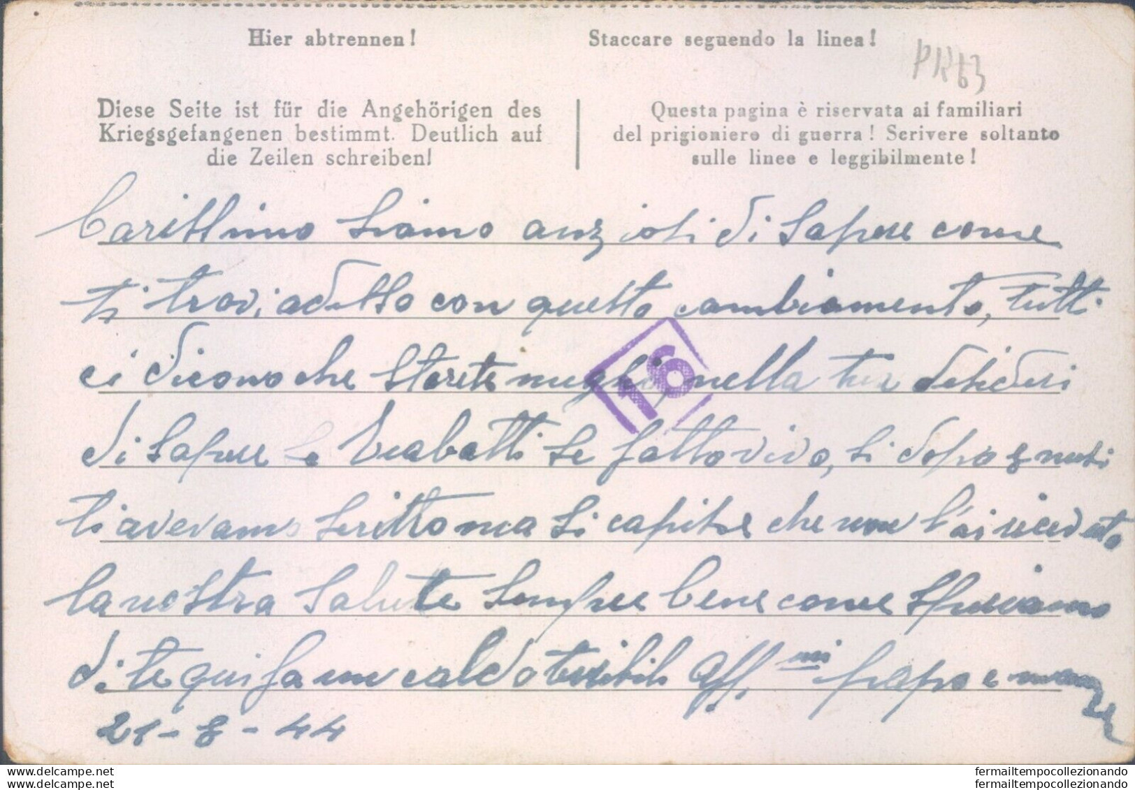 Pr63-pavia  Prigioniero Di Guerra In Germania Scrive Alla Sua Famiglia 1944 - Franchise