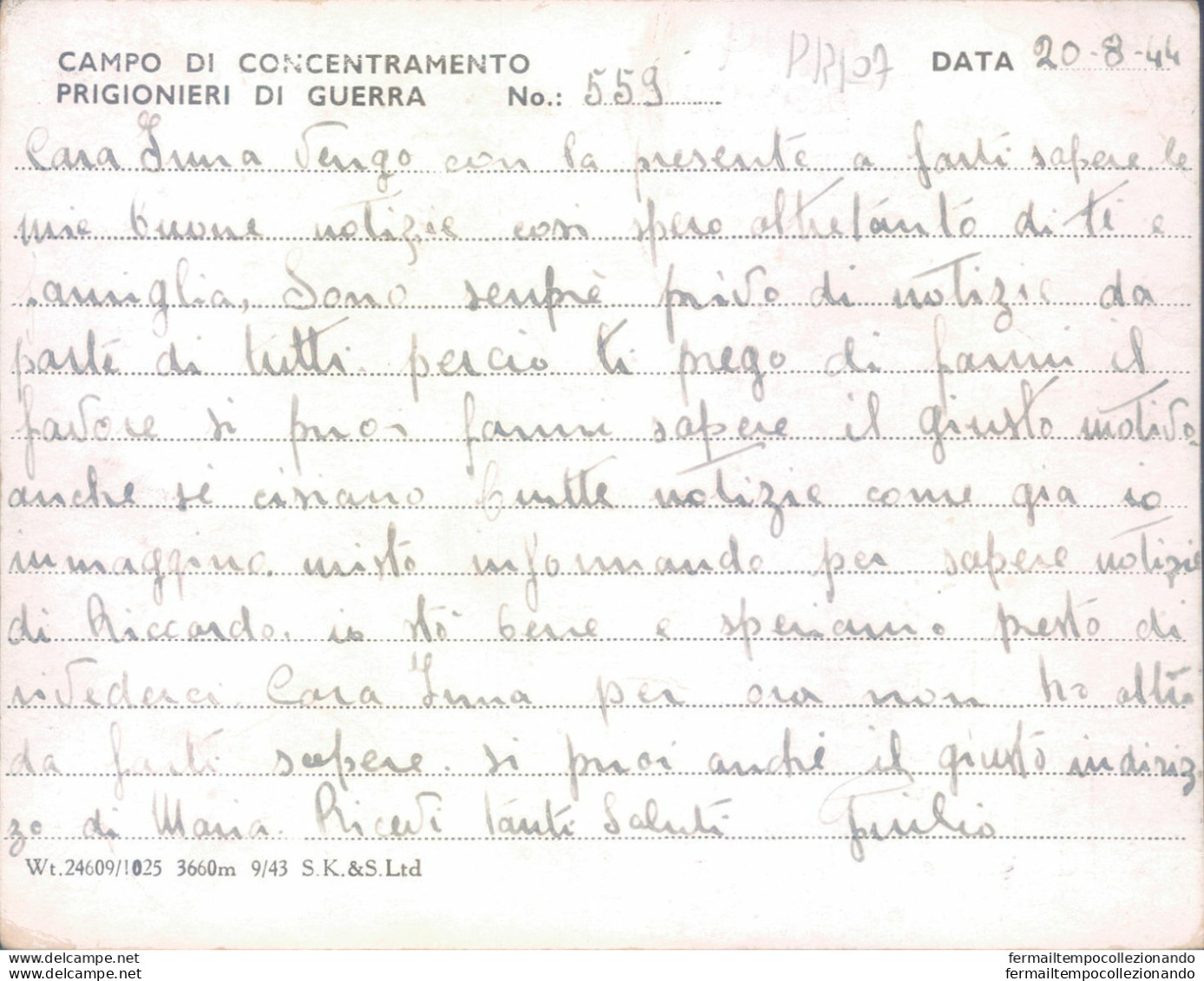 Pr107 Roma Prigioniero Di Guerra In Gran Bretagna Scrive Alla Moglie - Franchise