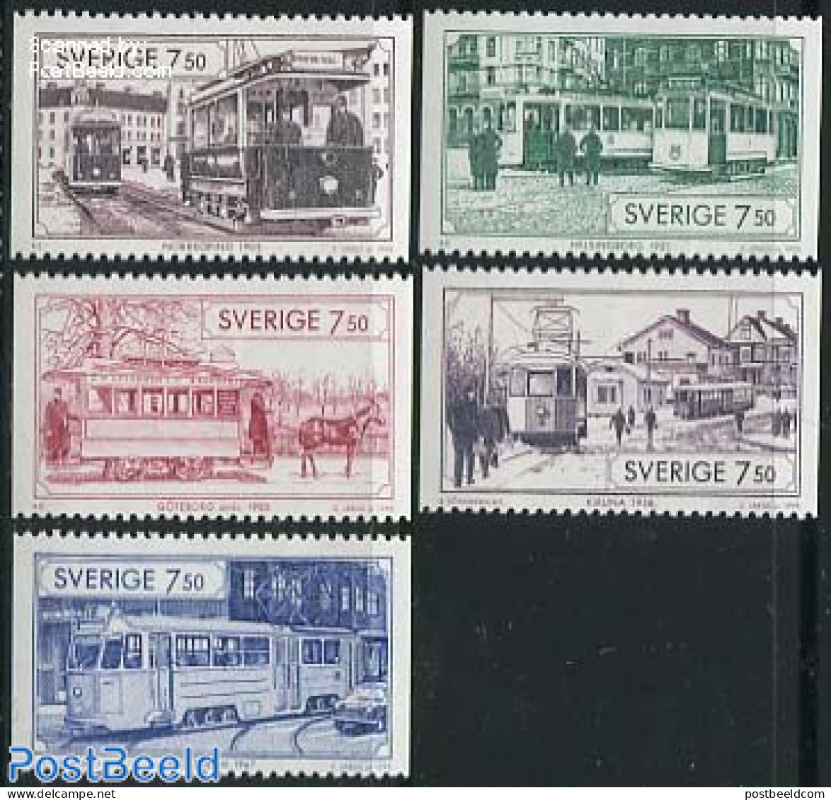 Sweden 1995 Tramways 5v, Mint NH, Nature - Transport - Horses - Railways - Trams - Unused Stamps