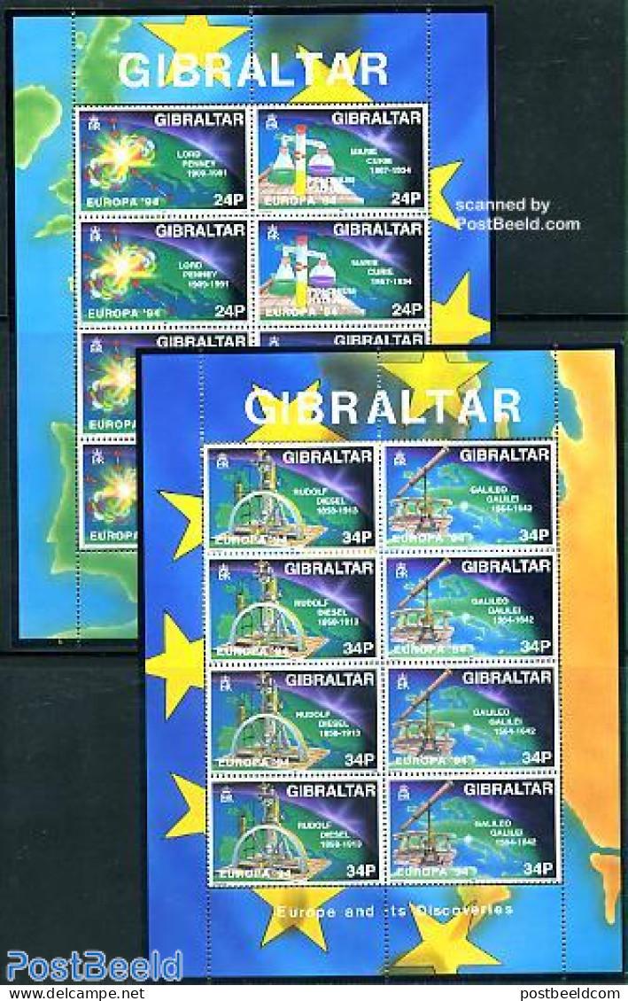 Gibraltar 1994 Europa 2 M/ss, Mint NH, History - Science - Various - Europa (cept) - Inventors - Maps - Aardrijkskunde