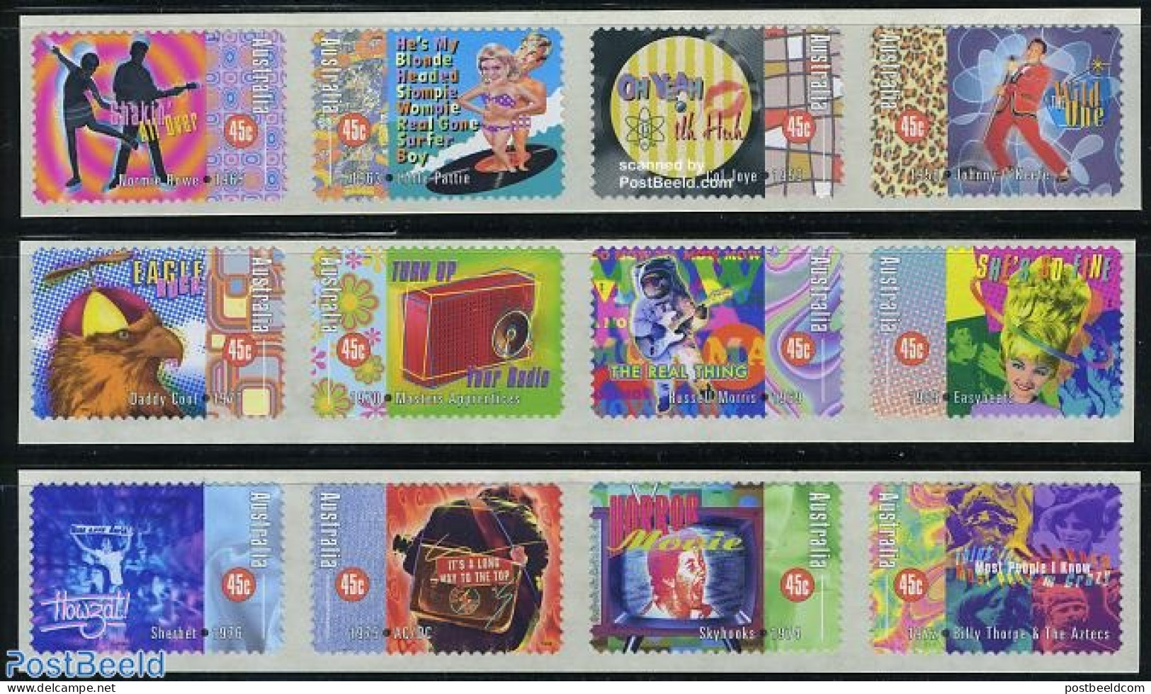 Australia 1998 Rockn Roll Music 12v S-a, Mint NH, Performance Art - Music - Popular Music - Unused Stamps
