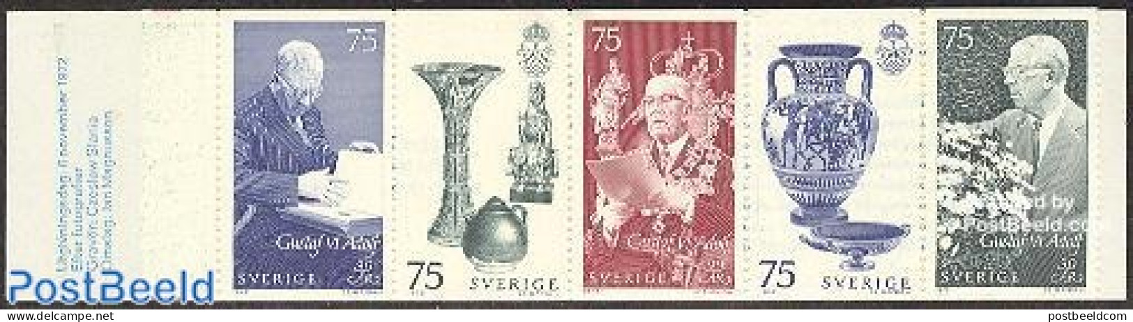 Sweden 1972 King Gustaf VI 5v In Booklet, Mint NH, History - Kings & Queens (Royalty) - Stamp Booklets - Art - Art & A.. - Neufs