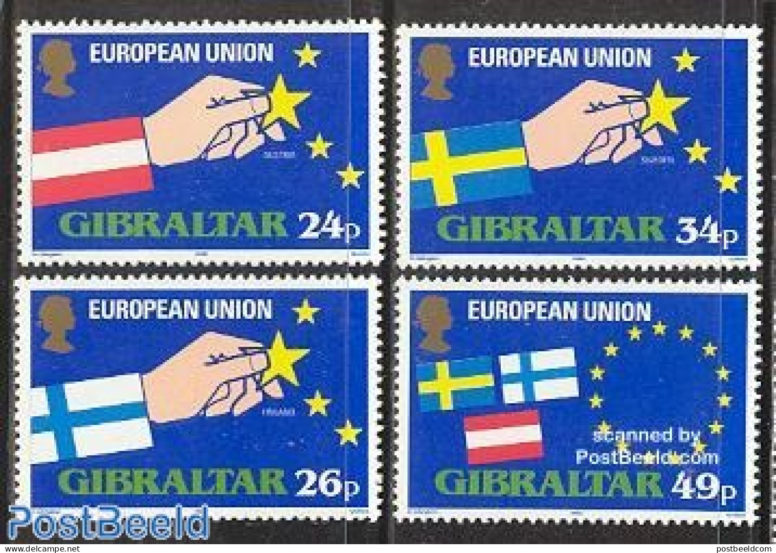 Gibraltar 1995 European Union 4v, Mint NH, History - Europa Hang-on Issues - Idee Europee