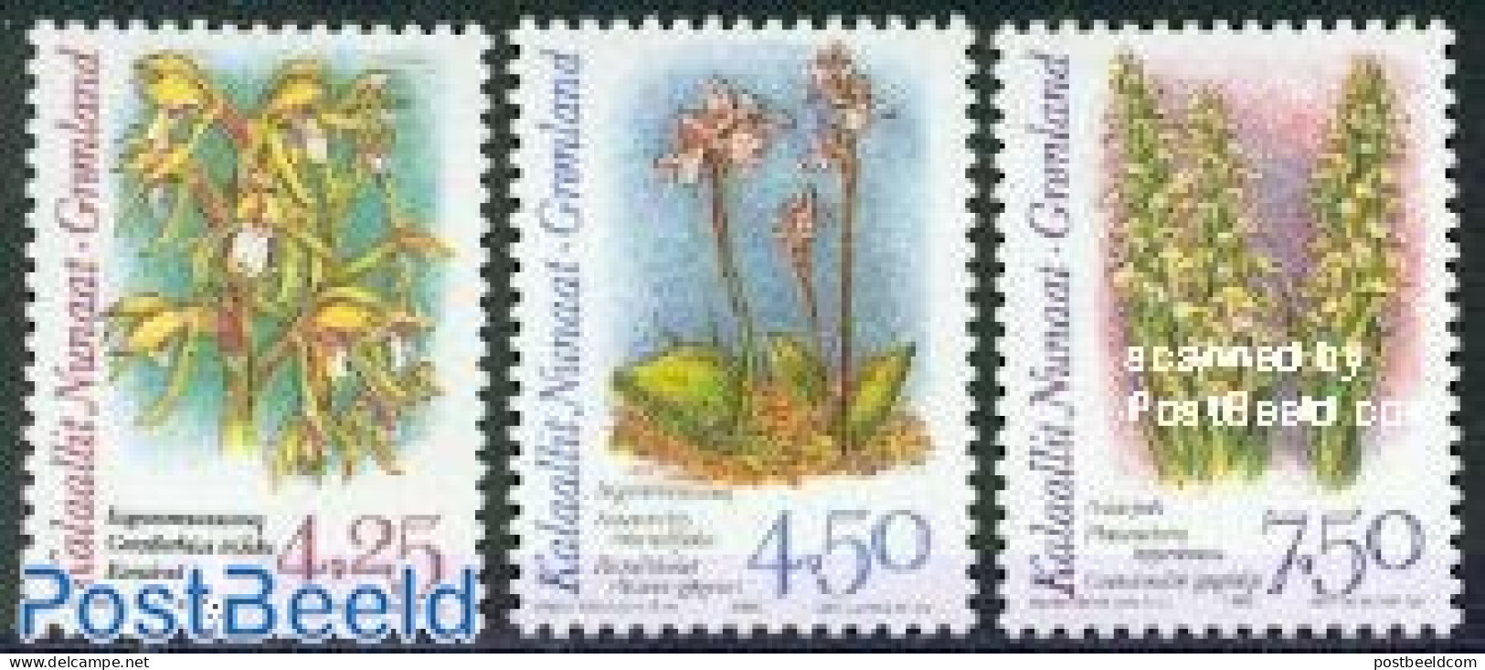 Greenland 1996 Arctic Orchids 3v Phosphor (from Sheet), Mint NH, Nature - Flowers & Plants - Orchids - Neufs