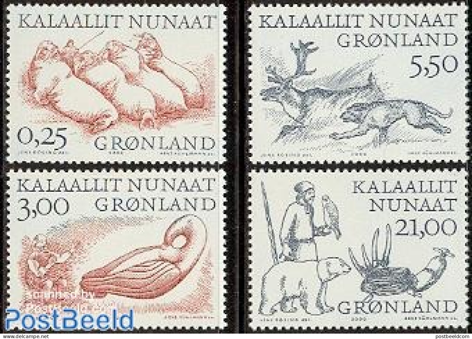 Greenland 2000 Arctic Vikings 4v, Mint NH, Nature - Animals (others & Mixed) - Bears - Sea Mammals - Nuevos