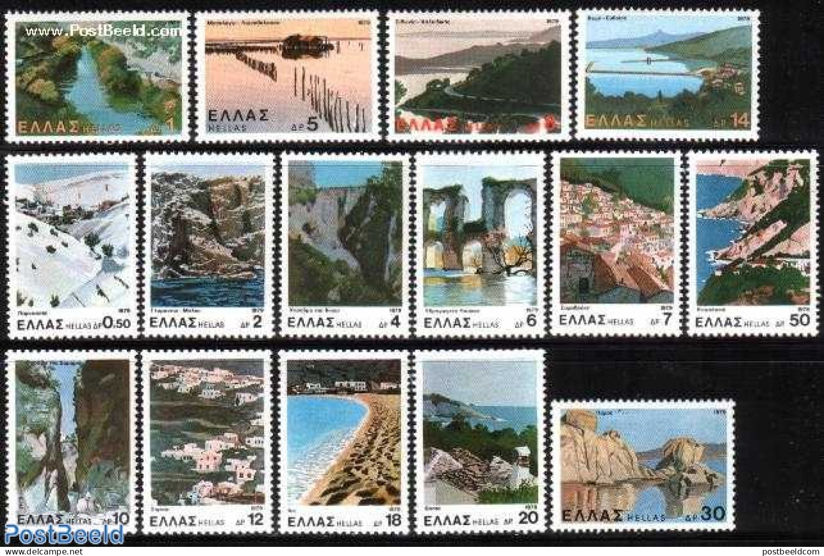 Greece 1979 Definitives, Landscapes 15v, Mint NH, Various - Tourism - Neufs