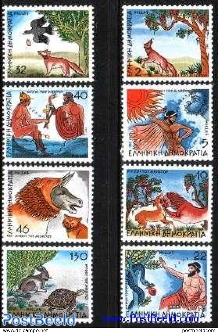 Greece 1987 Fables 8v, Mint NH, Nature - Animals (others & Mixed) - Deer - Rabbits / Hares - Snakes - Turtles - Art - .. - Ungebraucht