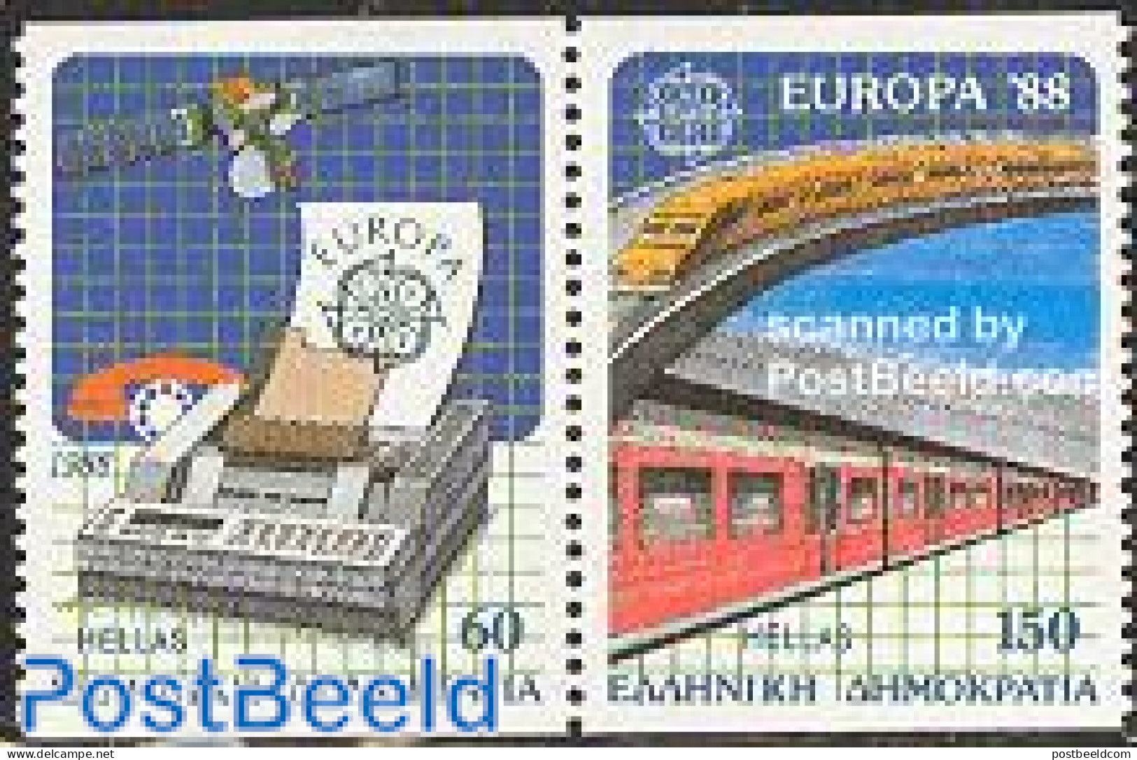 Greece 1988 Europa, Transport And Comm. 2v From Booklet [:], Mint NH, History - Science - Transport - Europa (cept) - .. - Unused Stamps