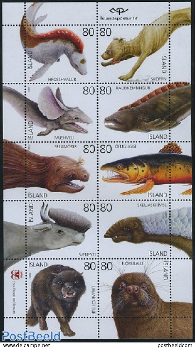 Iceland 2009 Mythical Animals 10v M/s, Mint NH, Nature - Animals (others & Mixed) - Fish - Unused Stamps