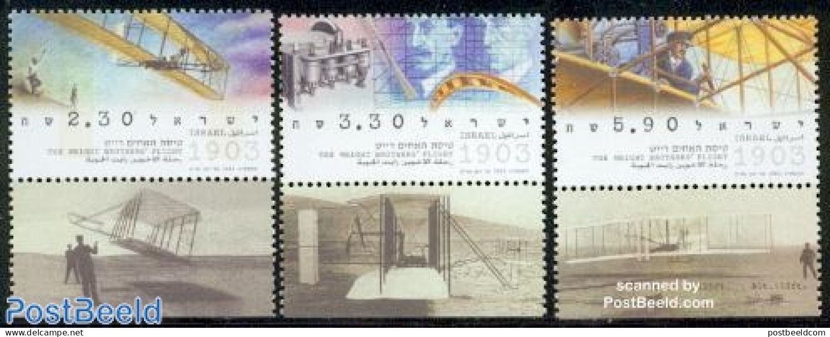 Israel 2003 Wright Brothers 3v, Mint NH, Transport - Aircraft & Aviation - Ungebraucht (mit Tabs)