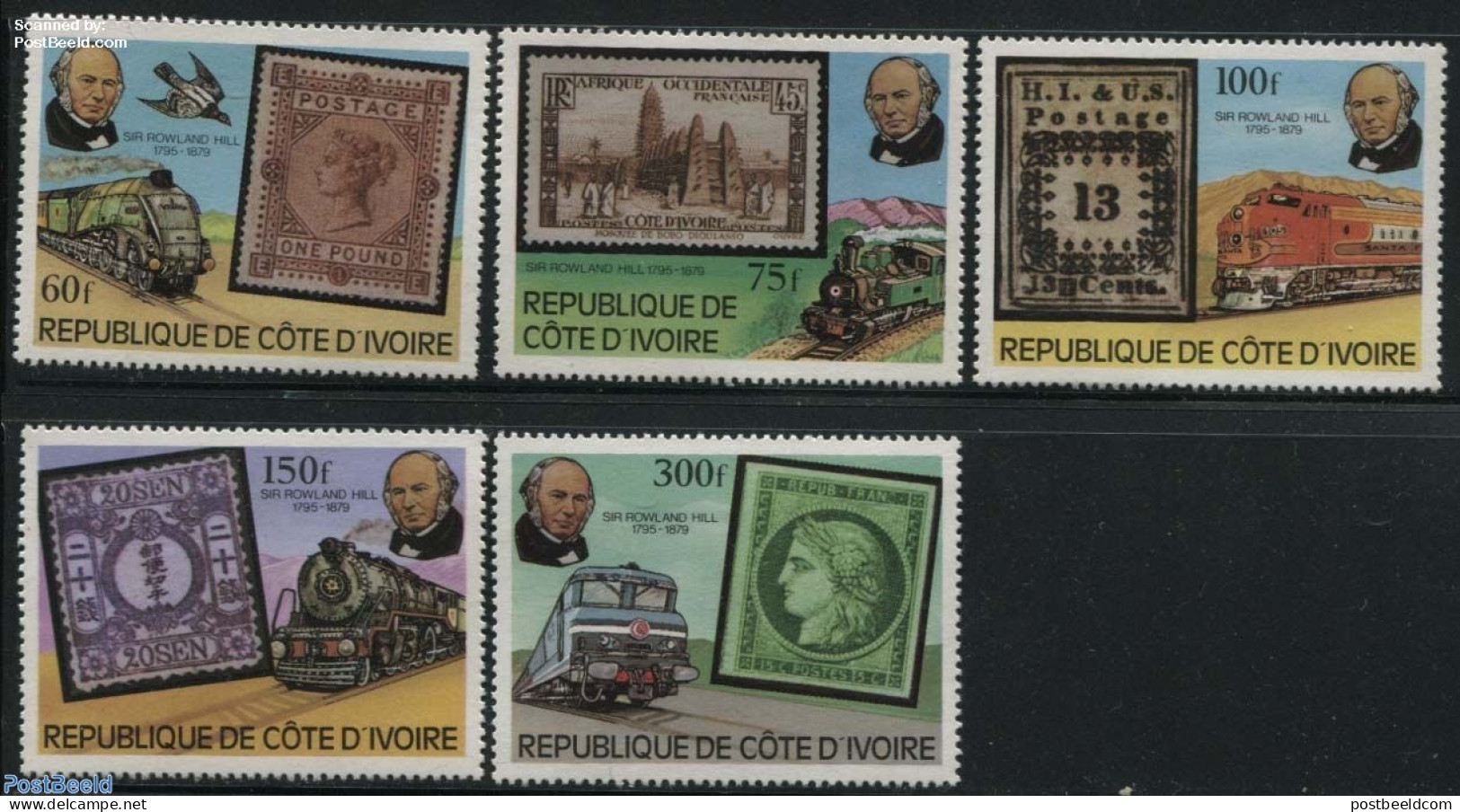 Ivory Coast 1979 Sir Rowland Hill Death Centenary 5v, Mint NH, Nature - Transport - Birds - Sir Rowland Hill - Stamps .. - Unused Stamps