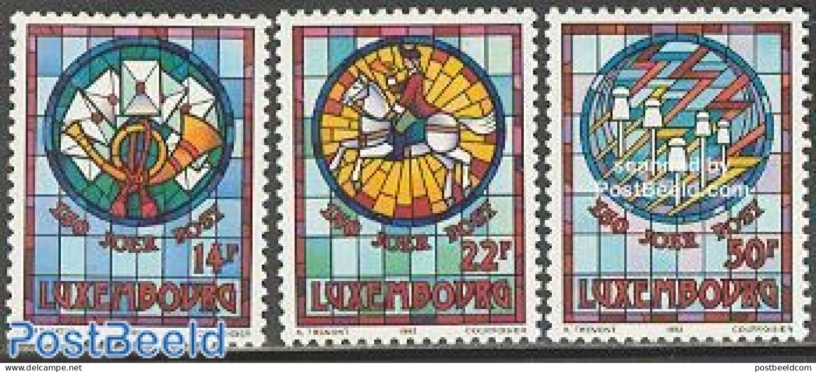 Luxemburg 1992 150 Years National Post 3v, Mint NH, Nature - Horses - Post - Art - Stained Glass And Windows - Nuevos