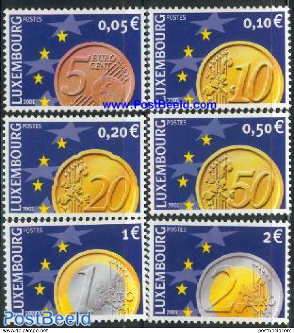 Luxemburg 2001 Euro 6v, Mint NH, History - Various - Europa Hang-on Issues - Money On Stamps - Ungebraucht