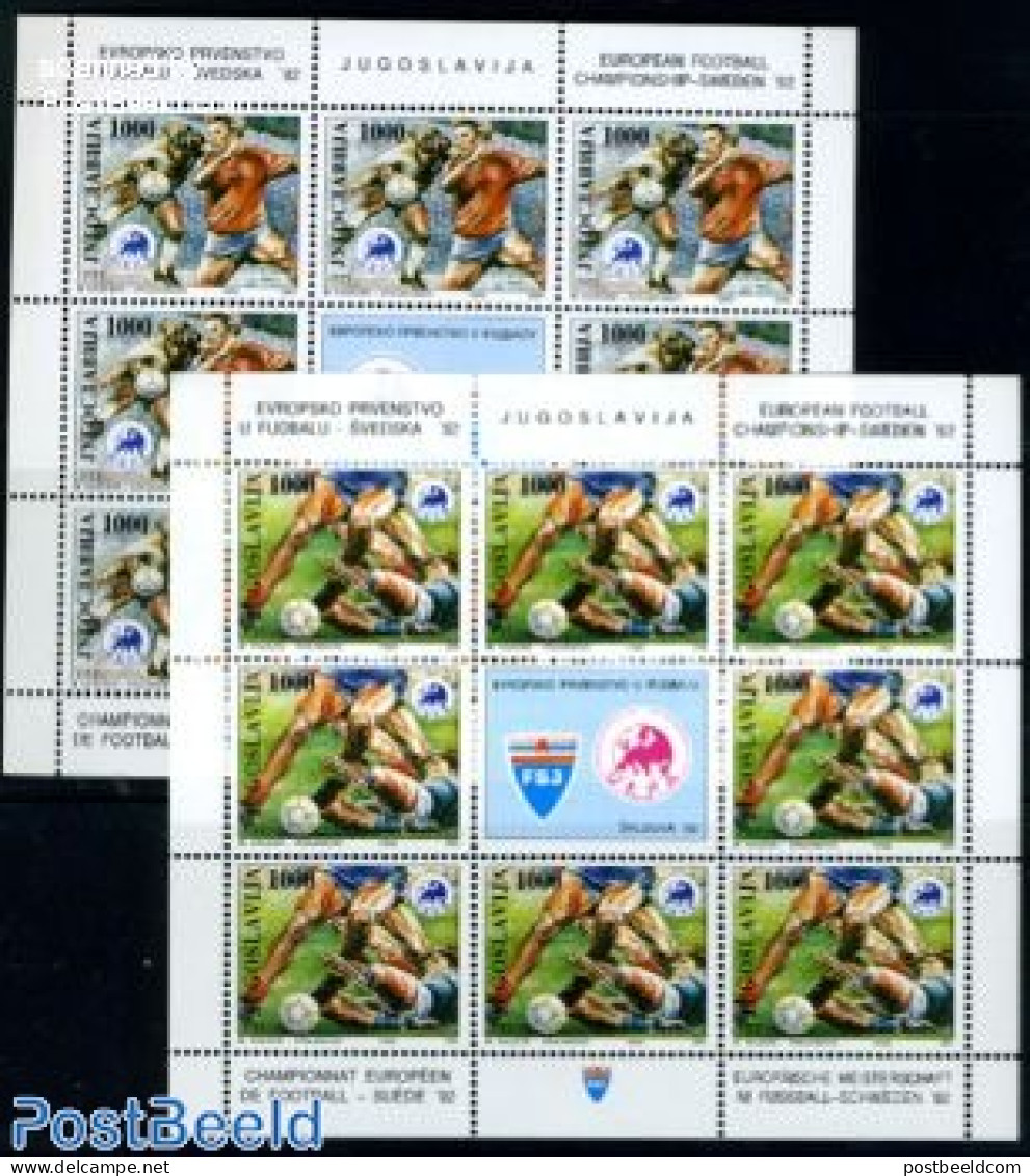 Yugoslavia 1992 Eur. Football 2 M/ss, Mint NH, History - Sport - Europa Hang-on Issues - Football - Unused Stamps