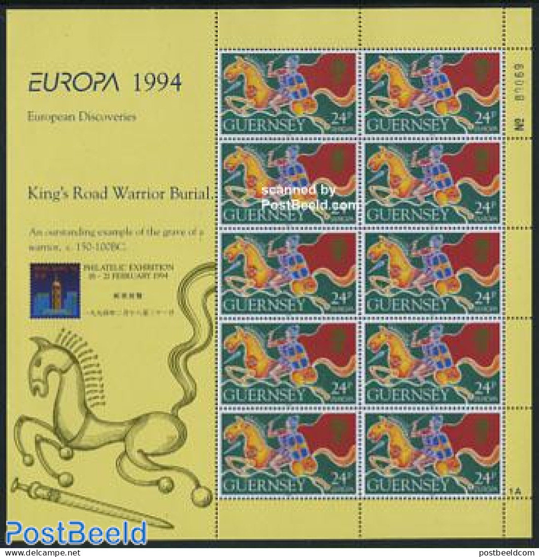 Guernsey 1994 Hong Kong 94 M/s, Mint NH, History - Nature - Europa (cept) - Knights - Horses - Guernsey