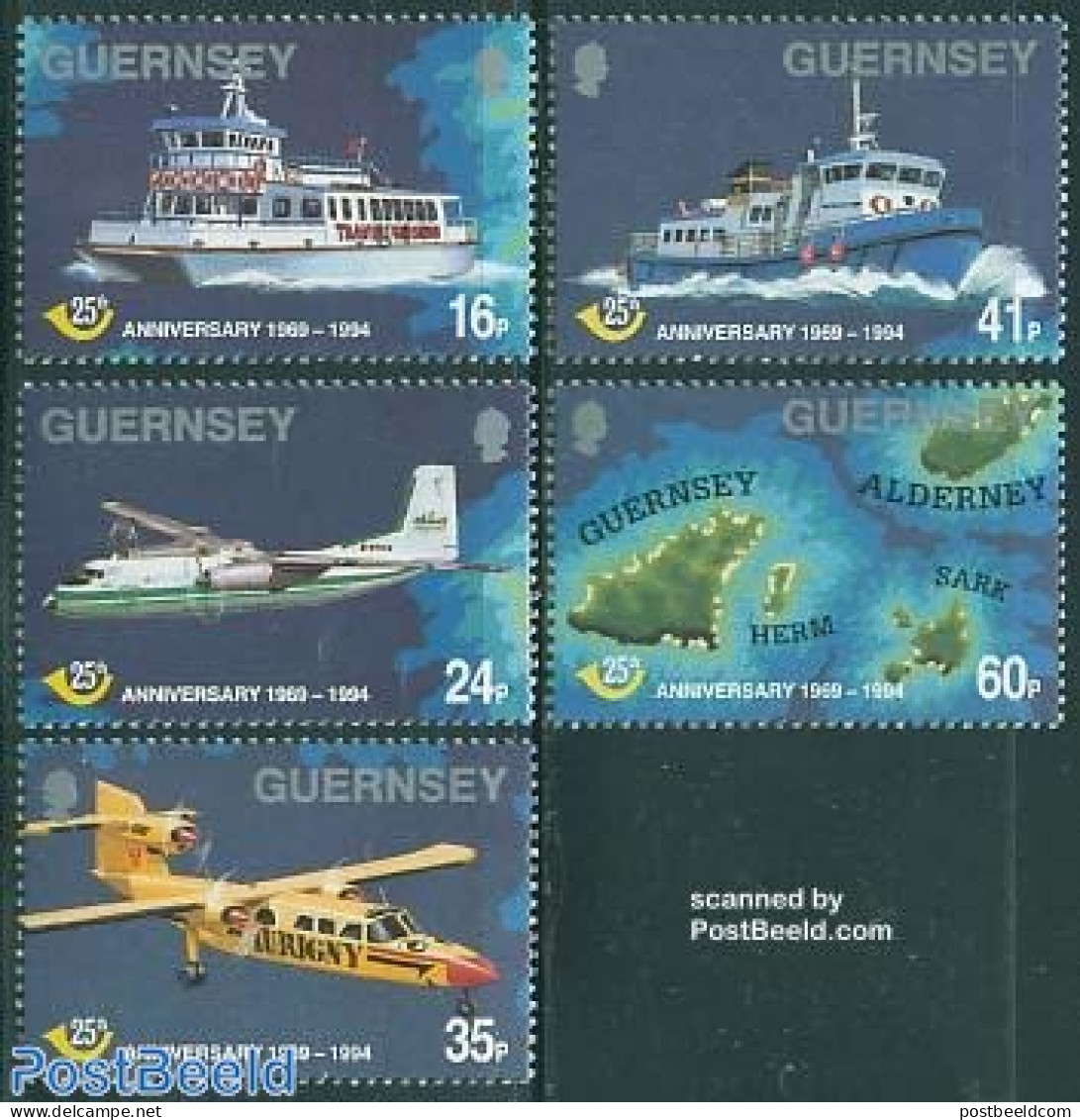 Guernsey 1994 Postal Service 5v, Joint Issue With Jersey, Mint NH, Transport - Various - Post - Aircraft & Aviation - .. - Poste