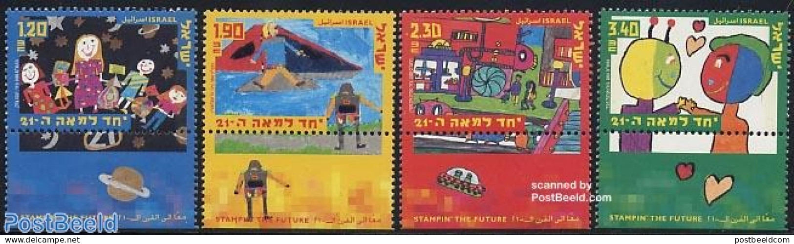 Israel 2000 Future On Stamps 4v, Mint NH, Art - Children Drawings - Ongebruikt (met Tabs)