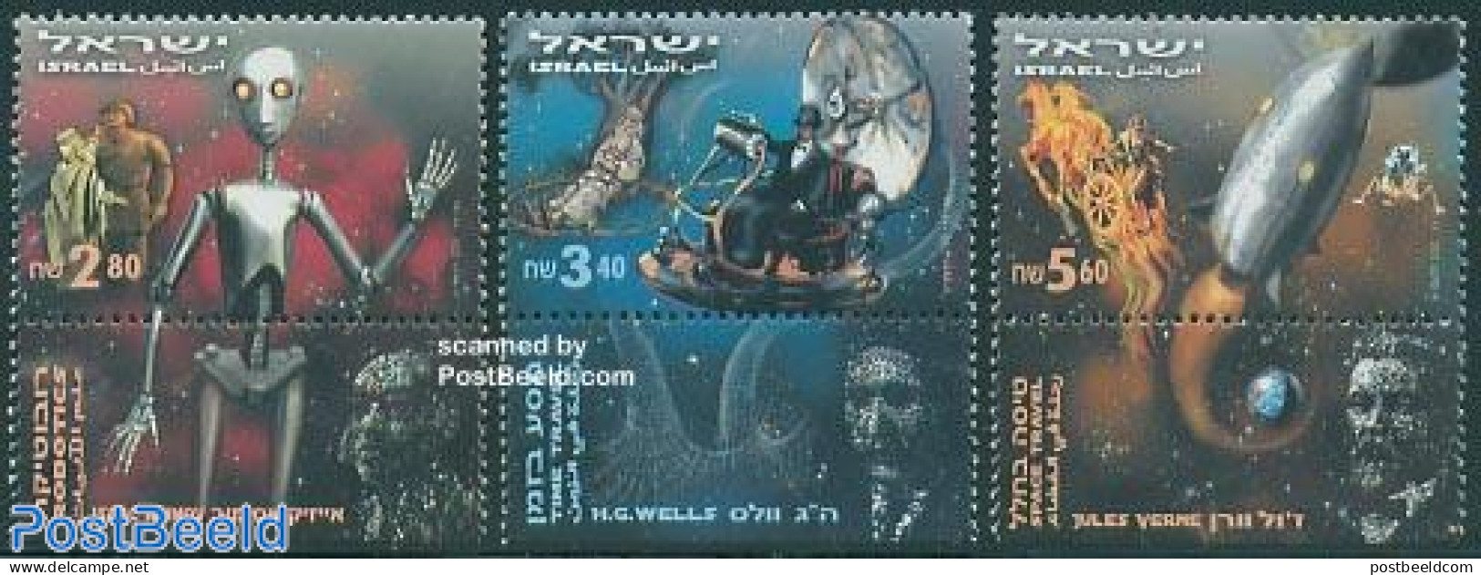 Israel 2000 SF Literature 3v, Mint NH, Transport - Space Exploration - Art - Science Fiction - Nuovi (con Tab)