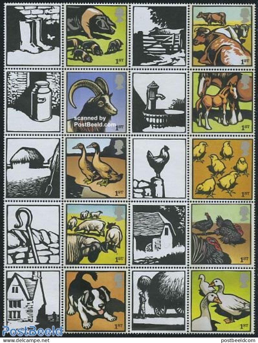 Great Britain 2005 Farm Animals 10v+personal Tabs, Sheetlet, Mint NH, Nature - Cattle - Dogs - Horses - Poultry - Unused Stamps