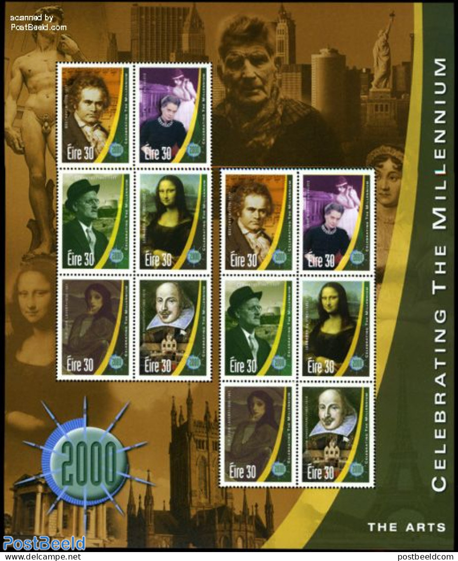 Ireland 2000 Millennium, Art M/s, Mint NH, Performance Art - Music - Art - Authors - Leonardo Da Vinci - Paintings - C.. - Nuovi