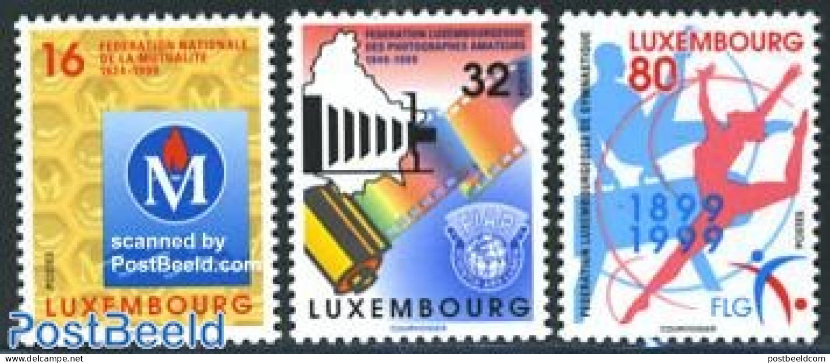 Luxemburg 1999 Mixed Issue 3v, Mint NH, Sport - Various - Gymnastics - Banking And Insurance - Art - Photography - Unused Stamps