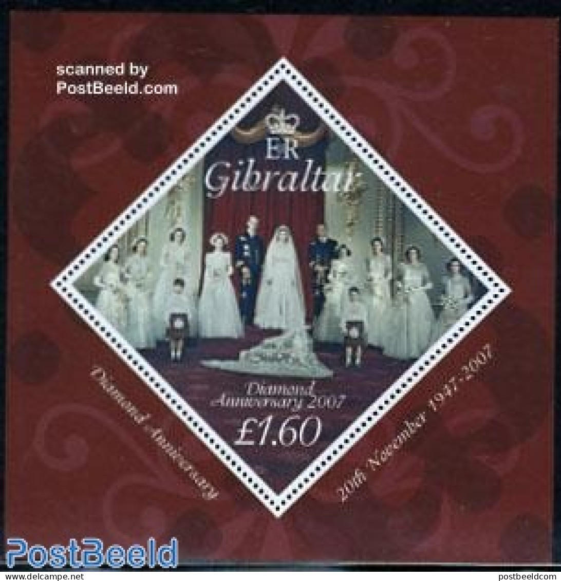Gibraltar 2007 Elizabeth II Diamond Wedding Anniv. S/s, Mint NH, History - Kings & Queens (Royalty) - Familias Reales