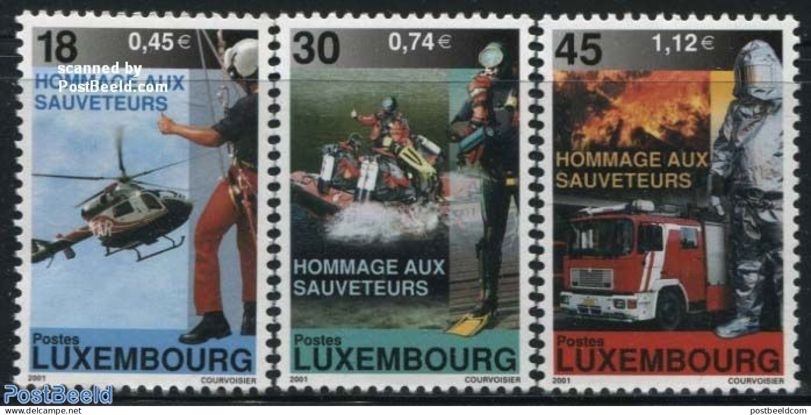 Luxemburg 2001 Rescue Services 3v, Mint NH, Sport - Transport - Diving - Automobiles - Fire Fighters & Prevention - He.. - Ongebruikt
