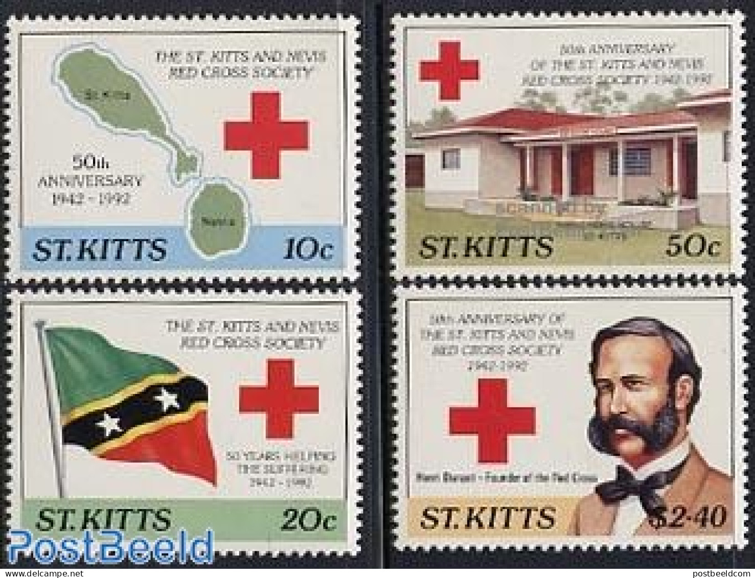 Saint Kitts/Nevis 1992 Red Cross 4v, Mint NH, Health - History - Various - Red Cross - Flags - Maps - Rode Kruis