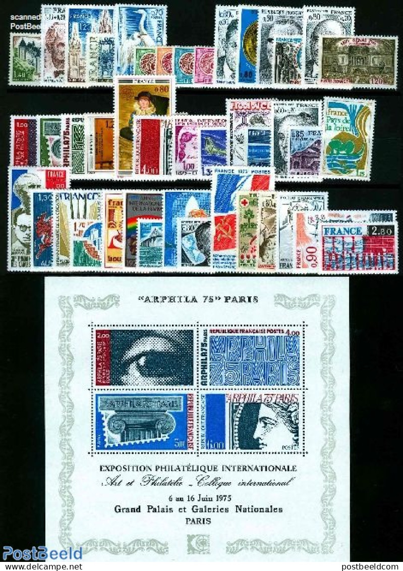 France 1975 Yearset 1975, Complete, 43v + 1s/s, Mint NH, Various - Yearsets (by Country) - Neufs