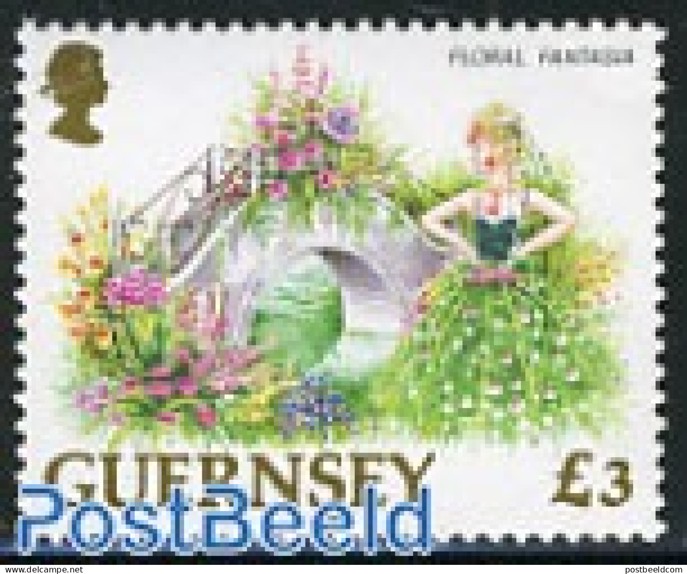Guernsey 1996 Flowers 1v, Mint NH, Nature - Flowers & Plants - Art - Bridges And Tunnels - Ponts