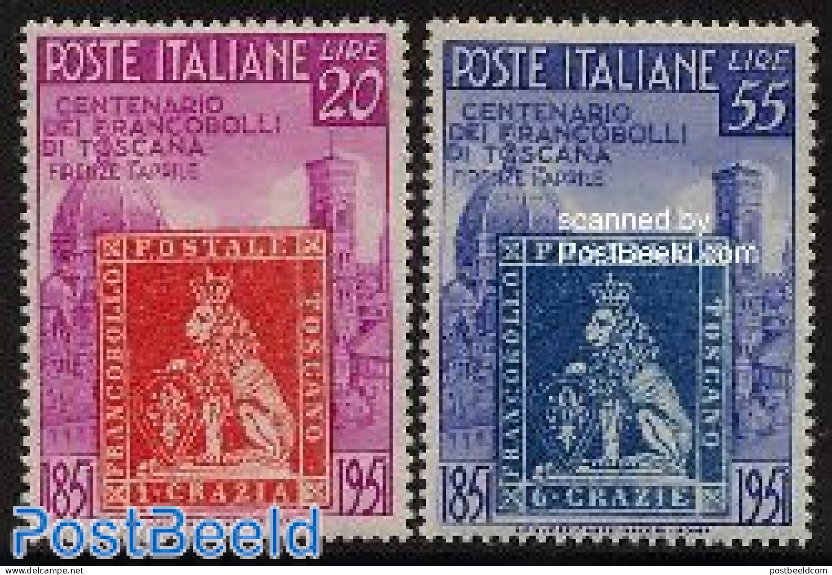 Italy 1951 Toscane Stamp Centenary 2v, Unused (hinged), 100 Years Stamps - Stamps On Stamps - Other & Unclassified