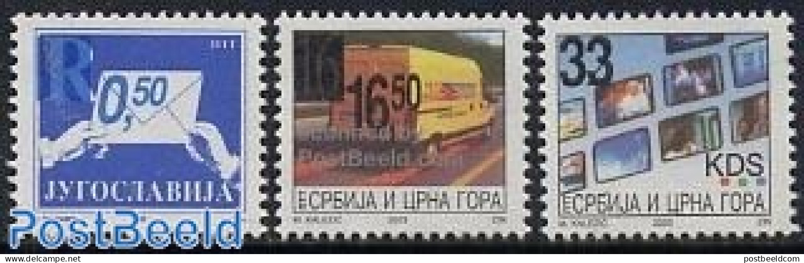 Serbia/Montenegro 2005 Definitives 3v, Overprints, Mint NH, Transport - Post - Automobiles - Poste