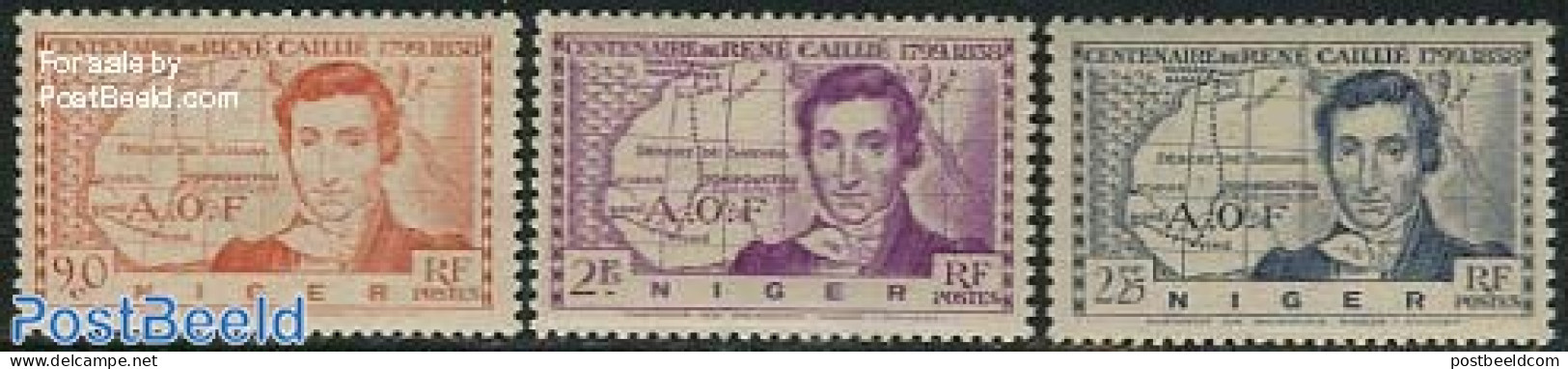 Niger 1939 R. Caillie 3v, Mint NH, History - Various - Explorers - Maps - Explorateurs