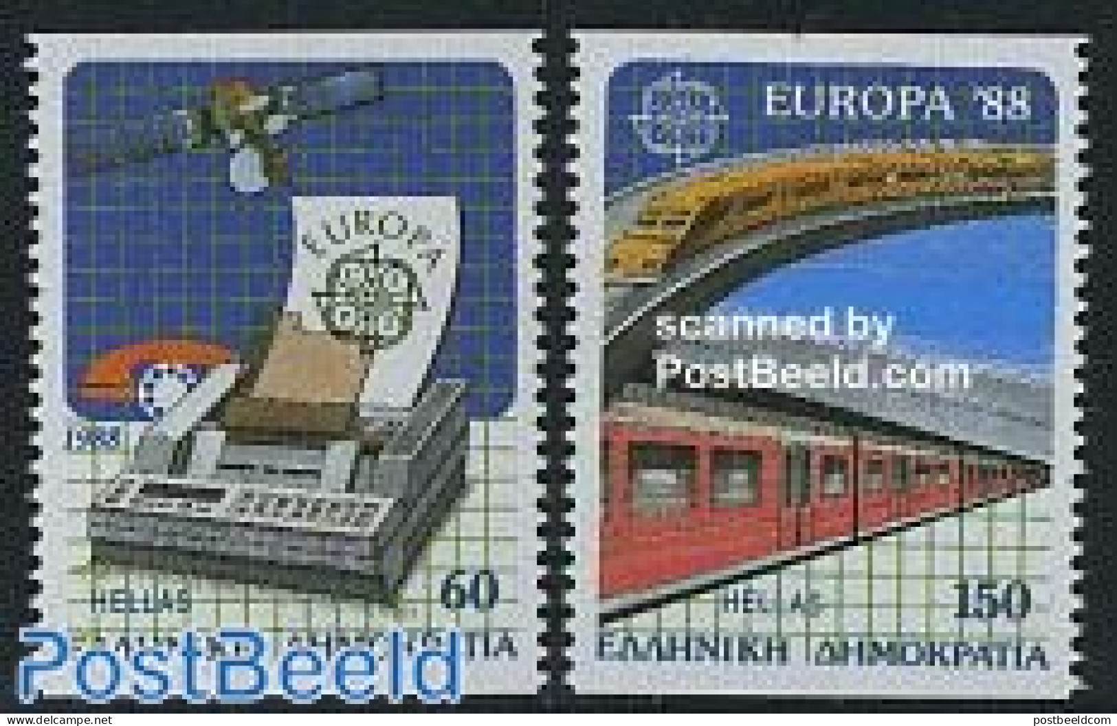 Greece 1988 Europa 2v Coil, Mint NH, History - Transport - Europa (cept) - Railways - Space Exploration - Neufs