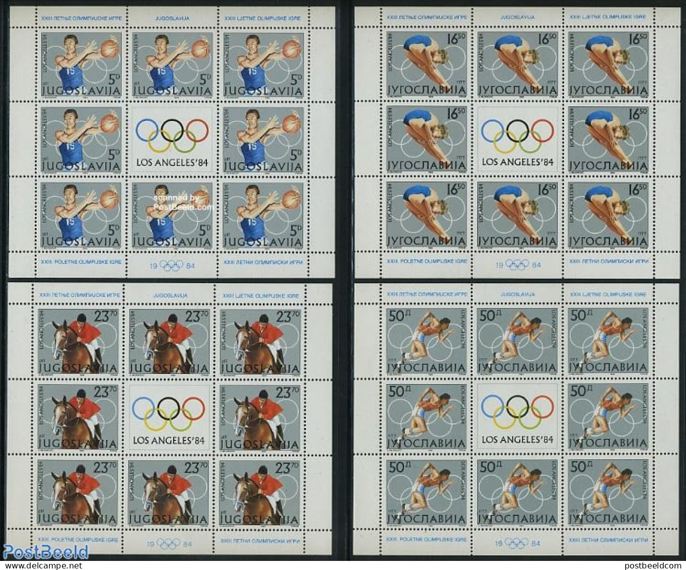 Yugoslavia 1984 Olympic Games 4 M/s, Mint NH, Nature - Sport - Horses - Basketball - Olympic Games - Unused Stamps