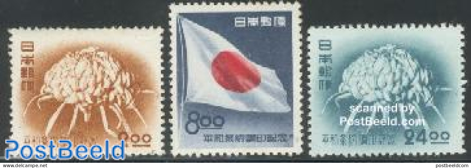 Japan 1951 US Peace Treaty 3v, Mint NH, History - Nature - Flags - Flowers & Plants - Nuevos